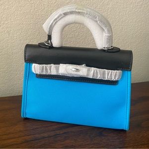 Blue Fabric Canvas Leather 22 KL Satchel Crossbody Belted Top Handle Bag | B8/S1